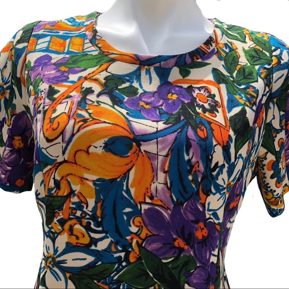 I. Madeline  multi color floral lined sheath dress medium - Picture 2 of 12